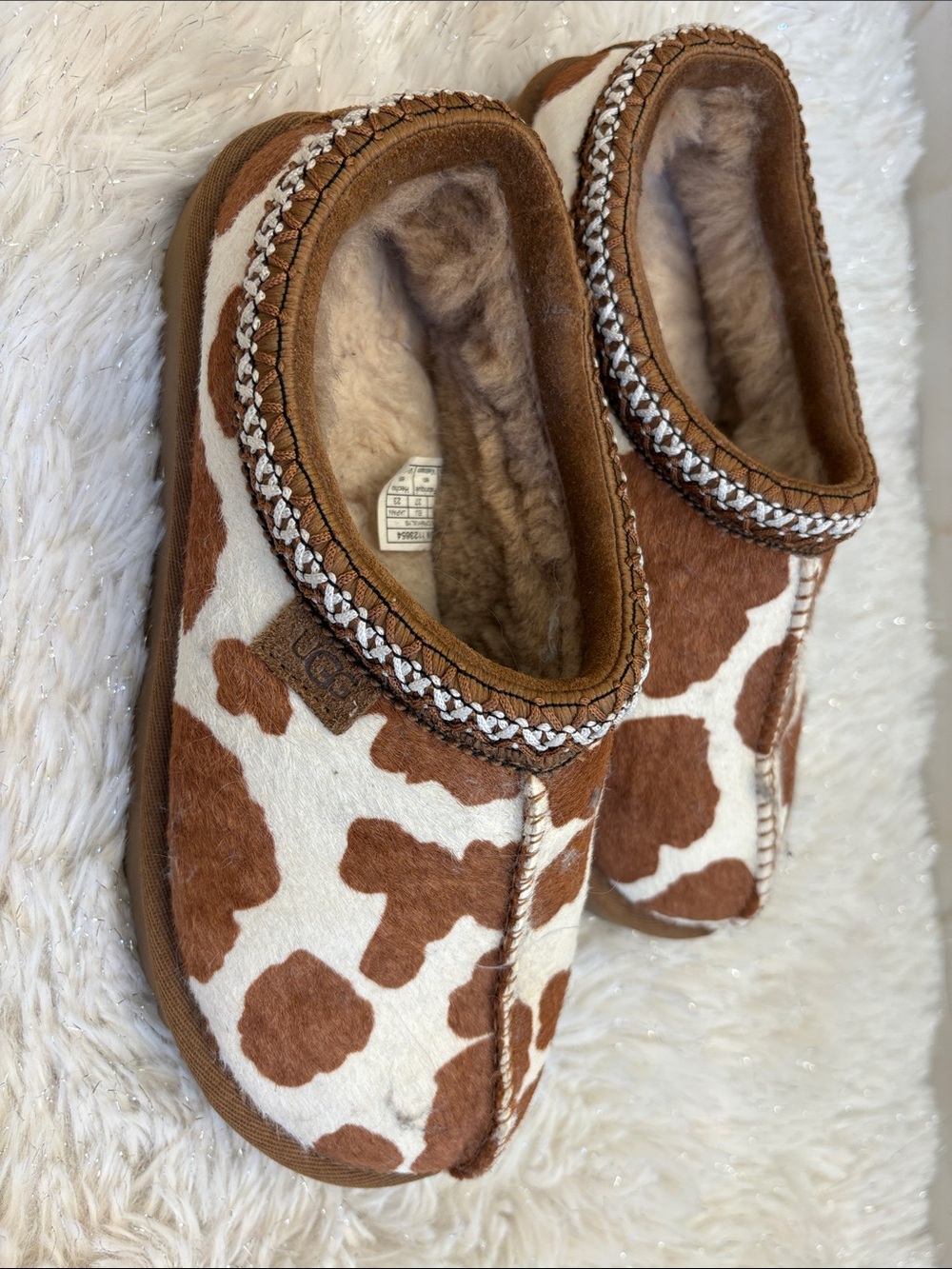 UGG Brown & Cream Cow Print Shearling Mules